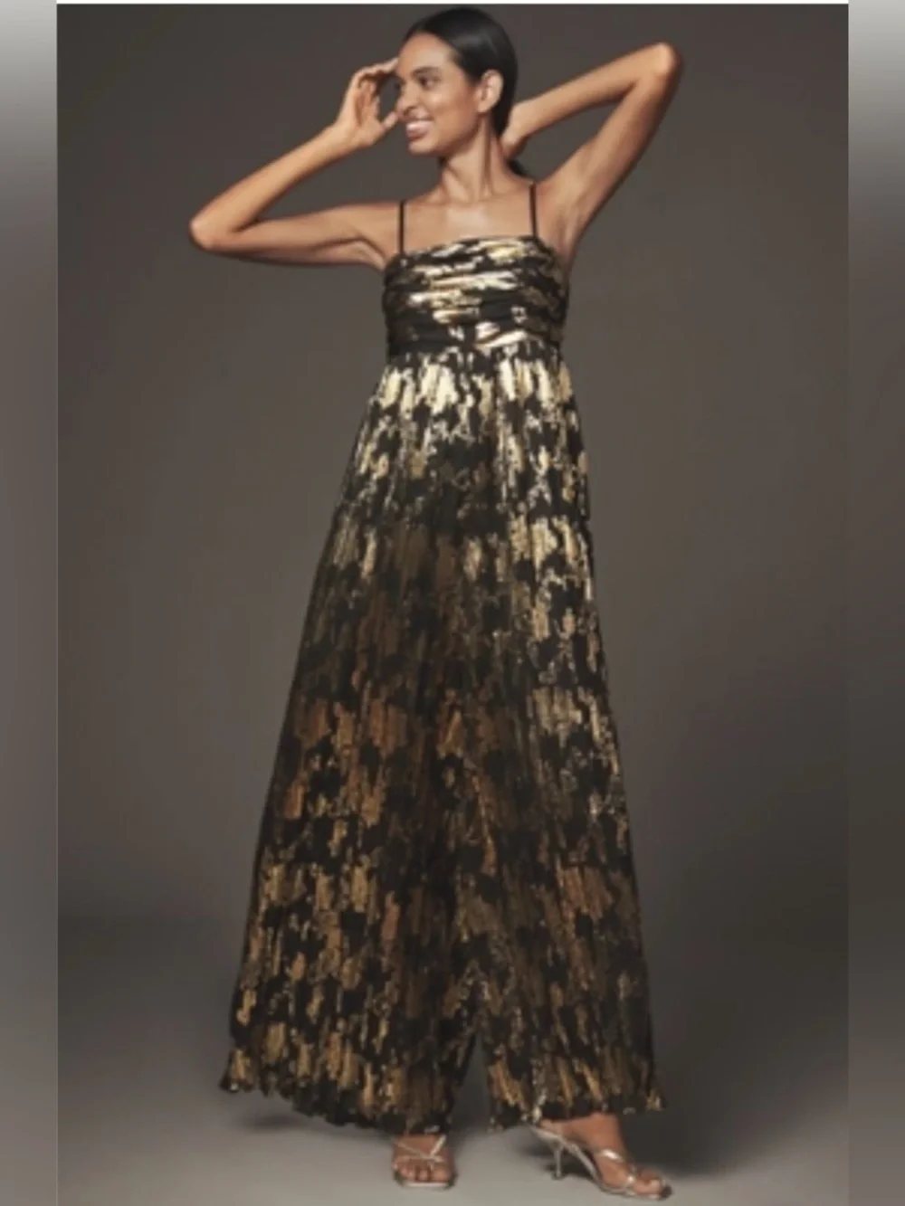 Anthropologie women’s HUTCH MABEL FOIL PLEATED JUMPSUIT Sz XS NWT wedding guest